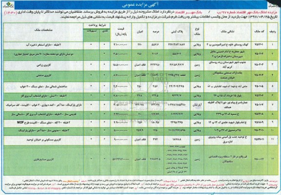 مزایده ,مزایده عمومی فروش املاک شماره 97/ ب