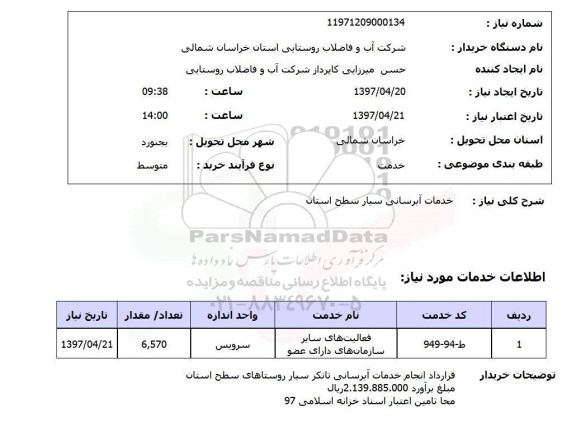 استعلام, استعلام خدمات آبرسانی سیار سطح استان