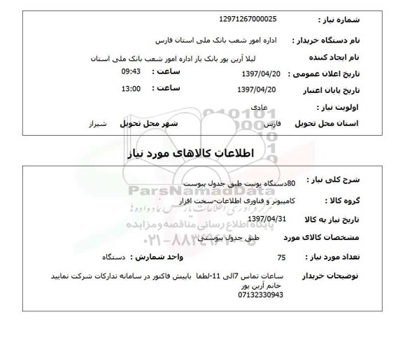 استعلام,80 دستگاه یونیت...