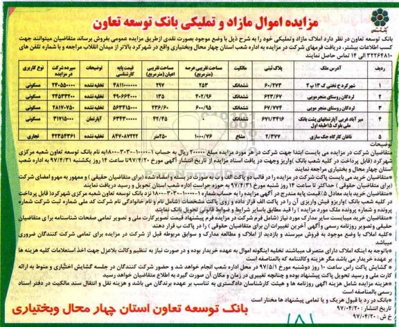 مزایده ,مزایده فروش املاک مازاد و تملیکی بصورت نقدی