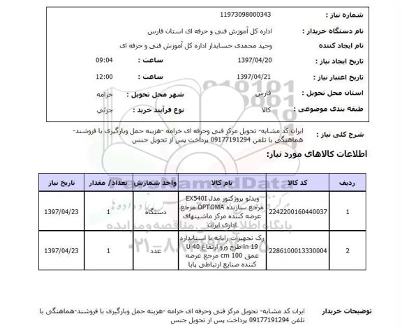 استعلام, ویدئو پروژکتور و ...