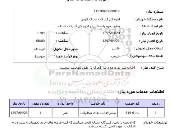 استعلام, استعلام اجرای فیبر نوری موردنیاز گمرک ...