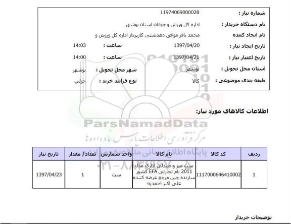 استعلام,استعلام میز و صندلی