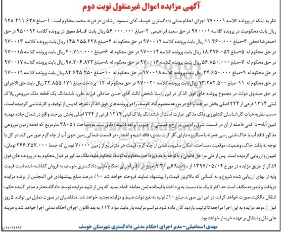 مزایده,مزایده ششدانگ ملک مزروعی مساحت 38051متر 