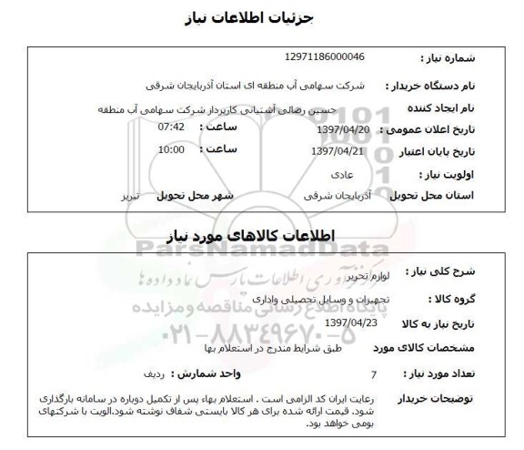 استعلام,  لوازم التحریر