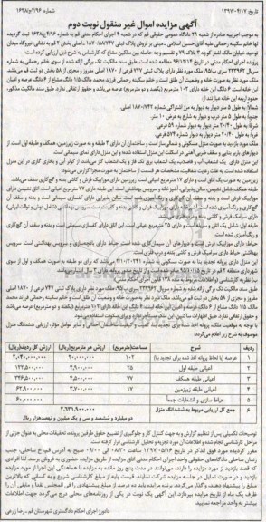 مزایده,مزایده پلاک ثبتی مساحت عرصه 102 متر نوبت دوم