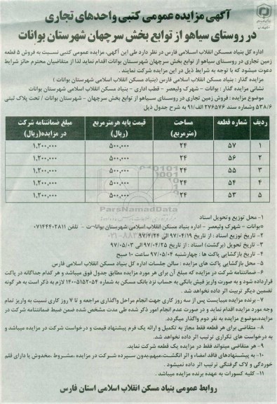 مزایده,مزایده فروش 5 قطعه زمین تجاری