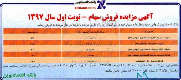آگهی مزایده,مزایده فروش سهام