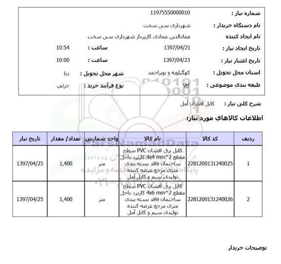 استعلام, کابل آفشان آمل