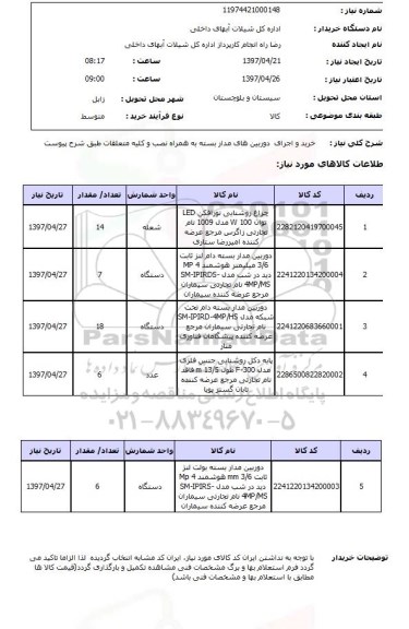 استعلام,استعلام خرید و اجرای دوربین های مداربسته به همراه نصب و کلیه متعلقات