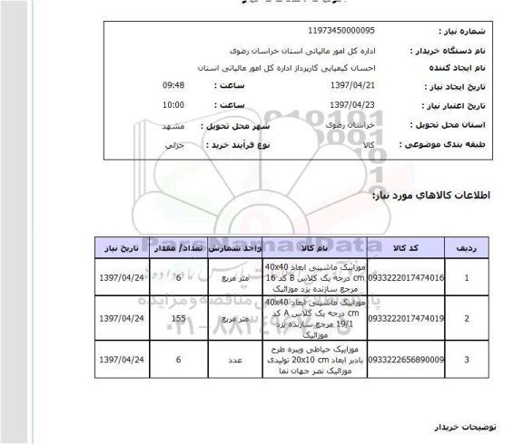 استعلام,استعلام موزاییک ماشینی 
