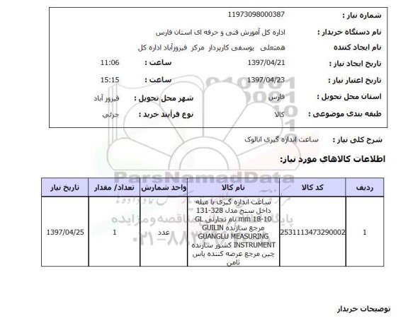 استعلام , استعلام ساعت اندازه گیری انالوک