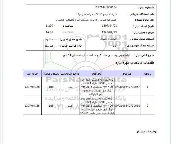 استعلام , استعلام لوله یو پی وی سی مشبک و ساده جدار 