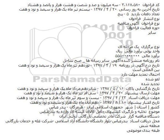 مناقصه , مناقصه تخلیه و بارگیری کشتیهای حامل