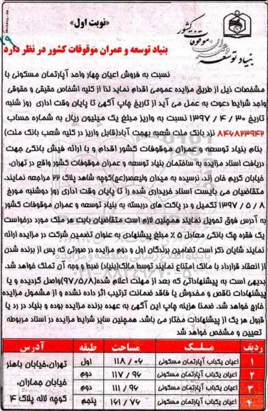 مزایده,مزایده فروش اعیان 4 واحد آپارتمان مسکونی
