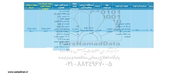 مناقصه عمومی, مناقصه عمومی دستمزد و مصالح مورد نیاز جهت برقرسانی 