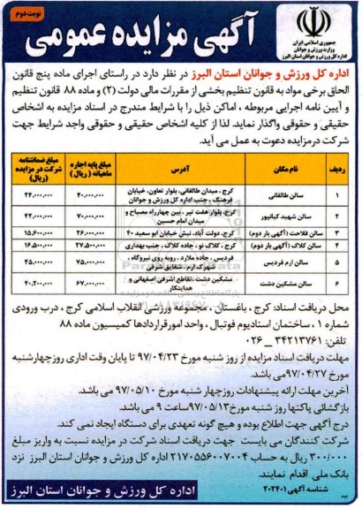 مزایده عمومی, مزایده عمومی مقررات مالی دولت 2 و ماده 88 قانون تنظیم ـ نوبت دوم