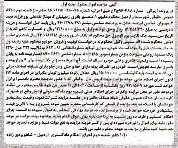 مزایده,مزایده خودرو سواری تیبا