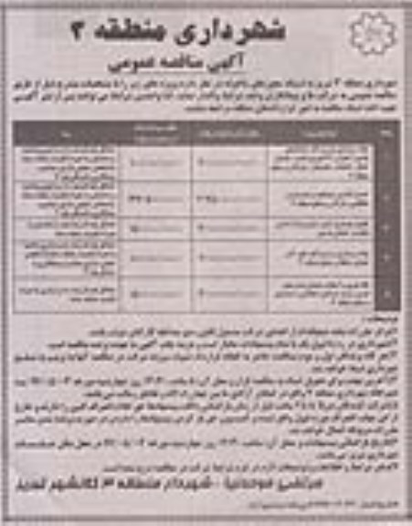 آگهی مناقصه عمومی, مناقصه پیاده رو سازی و ترمیم کف خیابانها....