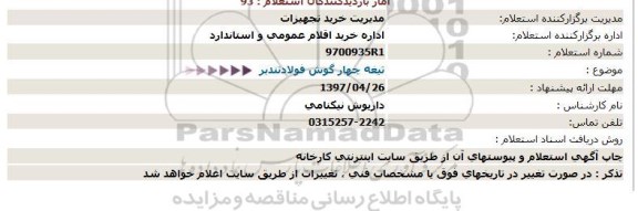 استعلام, استعلام تیغه چهارگوش فولاد تندبر