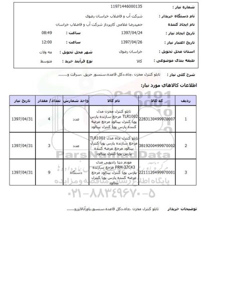 استعلام,استعلام تابلو کنترل