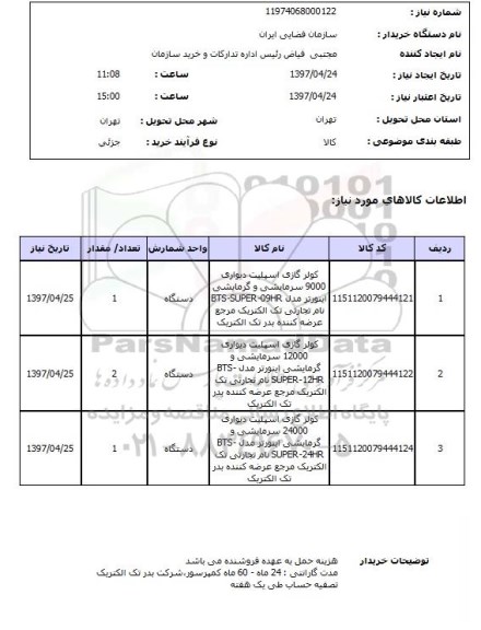 استعلام, استعلام کولر گازی اسپلیت 