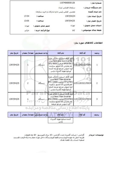 استعلام, استعلام کولر گازی...