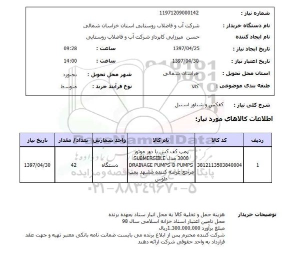 استعلام، استعلام کفکش و شناور استیل 