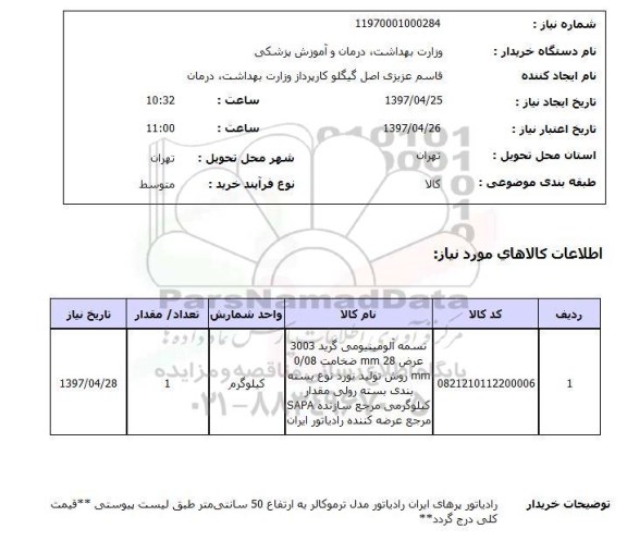 استعلام , استعلام تسمه الومینیومی 