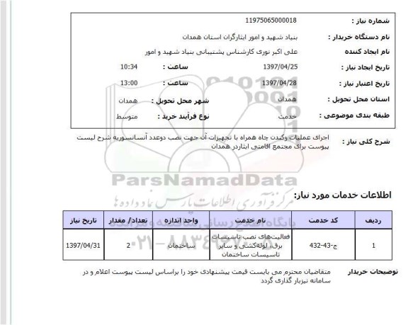 استعلام, استعلام اجرای عملیات و کندن چاه...