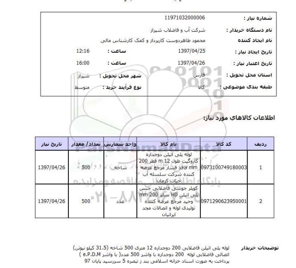 استعلام, لوله پلی اتیلن