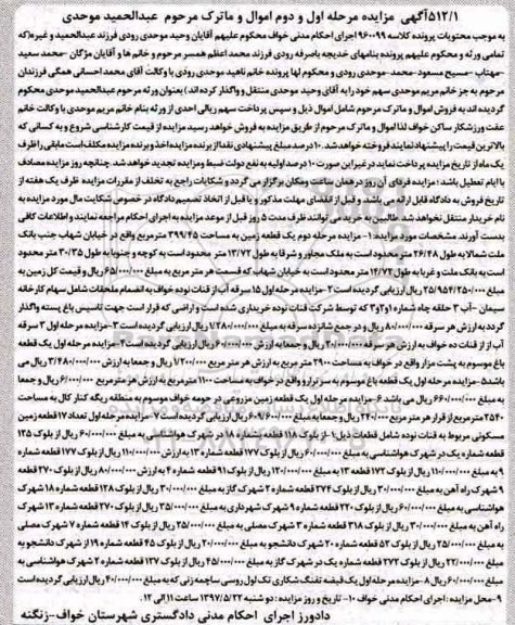 مزایده,مزایده ماترک شامل باغ و زمین