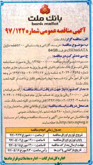 مناقصه عمومی, مناقصه خرید، گارانتی و پشتیبانی 5100 ماژول ...