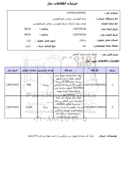 استعلام, استعلام ظروف یکبار مصرف گیاهی...