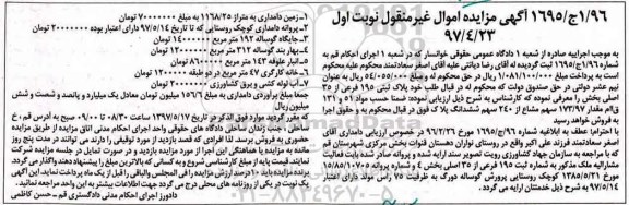 مزایده,مزایده پلاک ثبتی 195 فرعی از 35 اصلی نوبت اول
