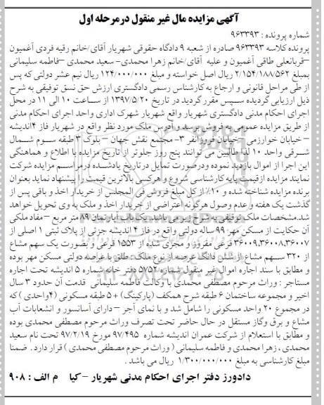 مزایده,مزایده آپارتمان 89 متر مرحله اول