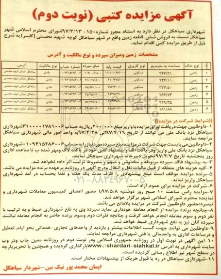 مزایده,مزایده فروش شش قطعه زمین نوبت دوم 