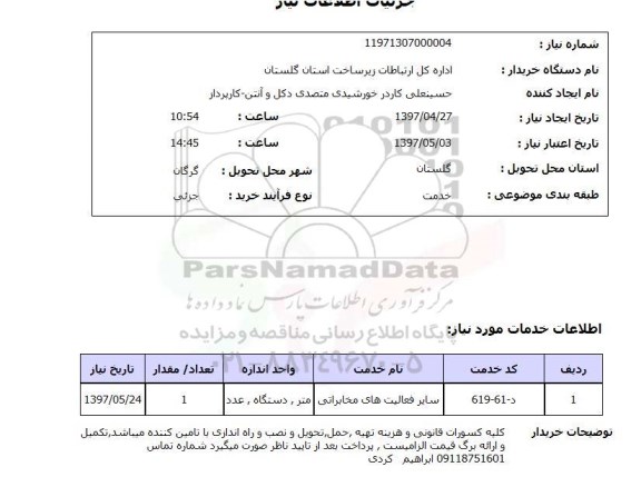 استعلام,استعلام سایر فعالیت های مخابراتی