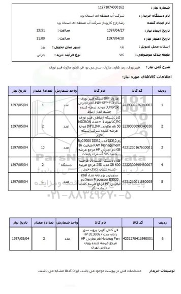 استعلام, استعلام فیبر نوری ، رم ، هارد ، ماژول ، سی پی یو