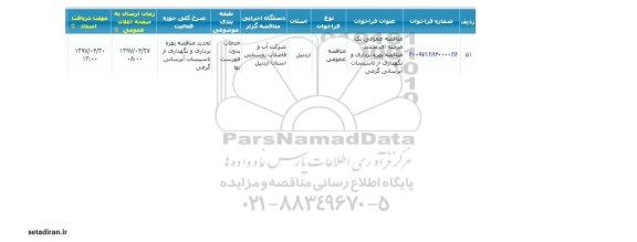 مناقصه ،تجدید مناقصه بهره برداری و نگهداری از تاسیسات