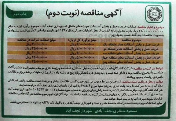 مناقصه عملیات خرید و حمل و پخش آسفالت  