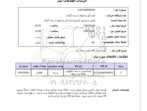 استعلام , استعلام لوبیا چیتی فله 