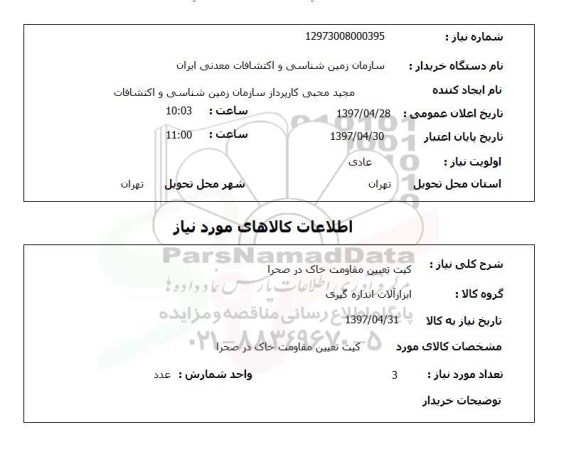 استعلام, کیت تعیین مقاومت خاک در صحرا 