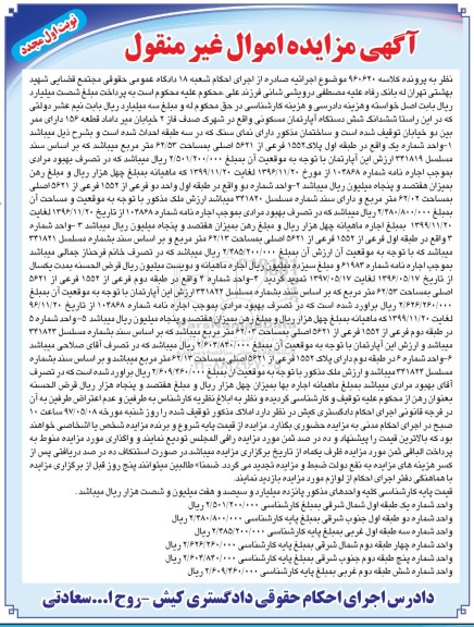 مزایده ,مزایده ششدانگ شش دستگاه آپارتمان مسکونی مجدد