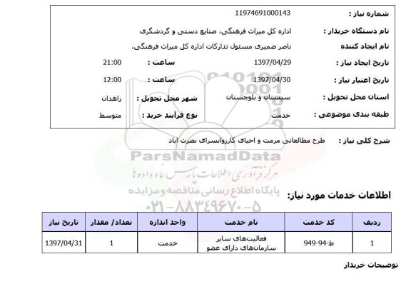 استعلام, استعلام  طرح مطالعاتی مرمت و احیای  ...