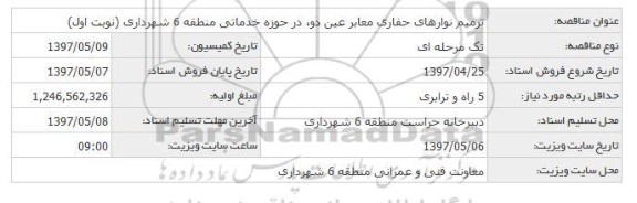 مناقصه, مناقصه  ترمیم نوارهای حفاری معابر 