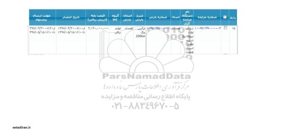 اگهی مزایده , مزایده ترانس برق 200kw