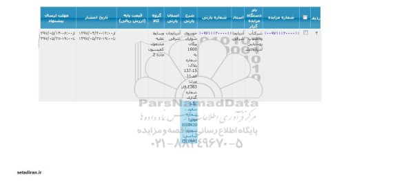 مزایده خودروی سواری پیکان