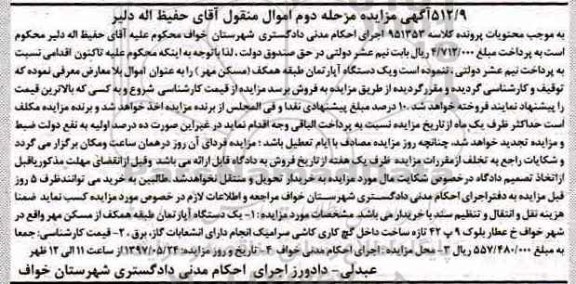 مزایده,مزایده آپارتمان طبقه همکف مسکن مهر مرحله دوم