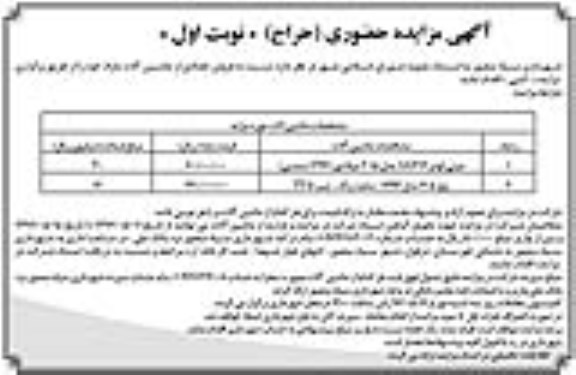 آگهی مزایده حضوری، مزایده فروش تعدادی از ماشین آلات مازاد